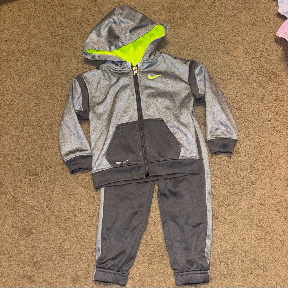 Nike Charcoal and Lime Green Kids' Tracksuit